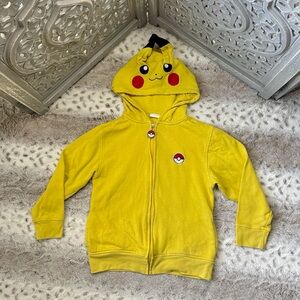 Pokémon Pikachu yellow zip up hoodie with ears boys small preppy Kidcore school